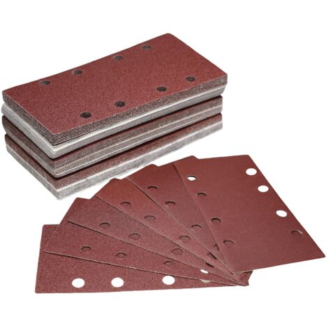 Feuilles abrasives auto-agrippantes, 186 x 93 mm, 8 trous, p. Ponceuses vibrantes, Corindon normal (Lot de 50) G240
