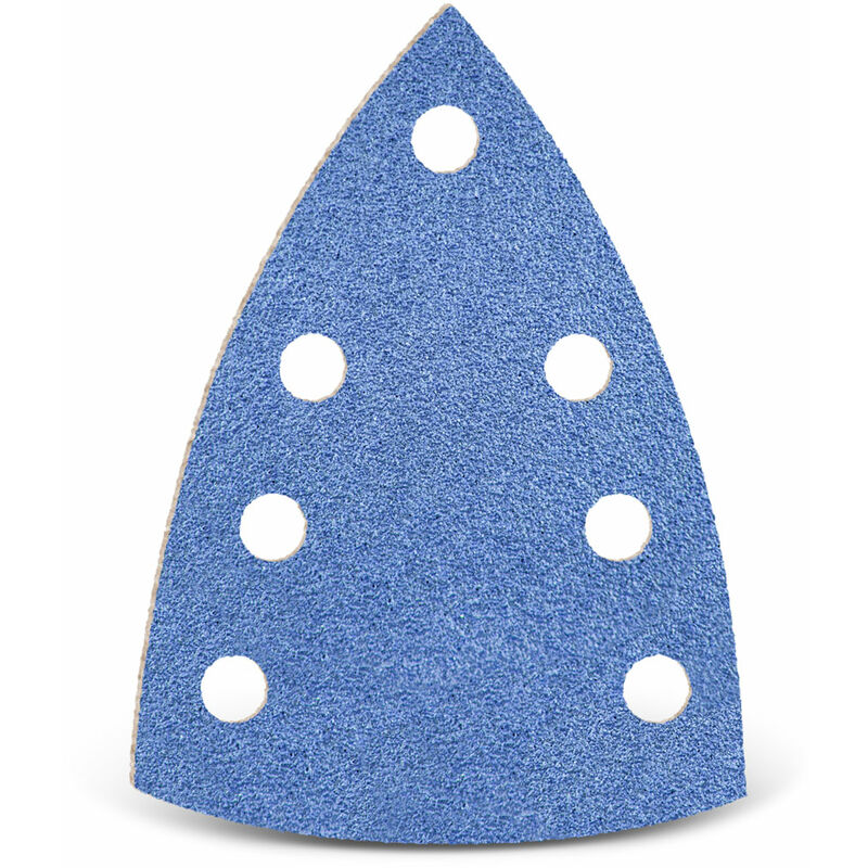Menzer - Blue Feuilles abrasives auto-agrippantes, 150 x 100 mm, 7 trous, p. Ponceuses delta, Corindon de zirconium (Lot de 25) G80