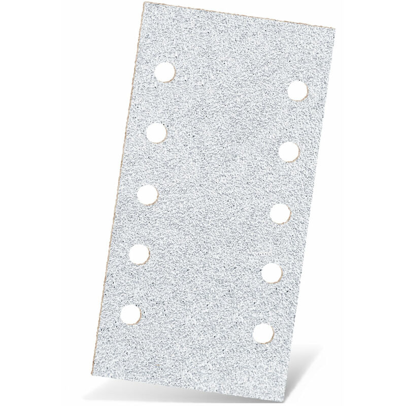 White Feuilles abrasives auto-agrippantes, 230 x 115 mm, 10 trous, p. Ponceuses vibrantes, Corindon normal (Lot de 50) G100 - Menzer