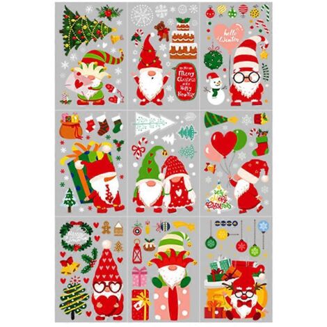 feuilles d'autocollants de Noël pour fenêtre, gnomes et nains sans visage, autocollants statiques pour poupées, portes, murs et fenêtres.