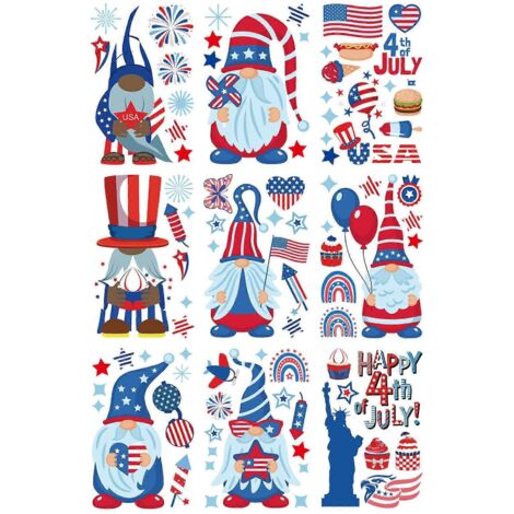feuilles d'autocollants en PVC, autocollants de gnomes patriotiques, autocollants pour la fête du 4 juillet