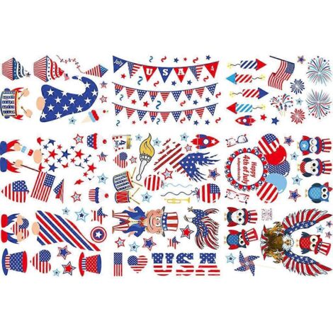 feuilles d'autocollants statiques pour la fête de l'Indépendance : décoration pour portes, murs et fenêtres, idéale pour la maison, le bureau et les fêtes.