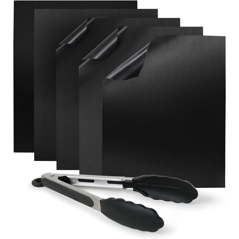 Feuilles de cuisson barbecue Teflon (Lot de 5) – Tapis de cuisson anti-adhésif pour barbecue, grill et four (5x rectangulaire 40x30 cm)