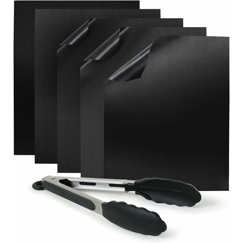 Feuilles de cuisson barbecue Teflon (Lot de 5) – Tapis de cuisson anti-adhésif pour barbecue, grill et four (5x rectangulaire 40x30 cm)