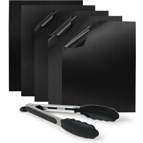 Feuilles de cuisson barbecue Teflon (Lot de 5) – Tapis de cuisson anti-adhésif pour barbecue, grill et four (5x rectangulaire 40x30 cm)