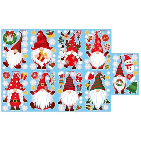 feuilles de décorations de Noël autocollantes pour fenêtre, motif lutin et gnome, à coller sur les murs pour les fêtes et la décoration intérieure.