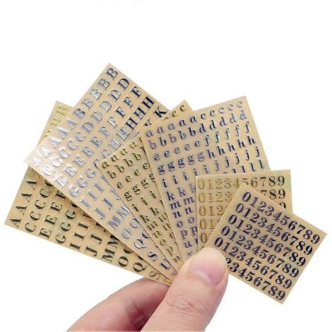 feuilles de petits autocollants chiffres et lettres pailletés de 4,5 mm (0,18 pouce)
