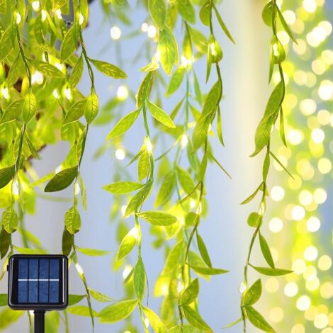 Feuilles De Saule Guirlande Lumineuse Exterieure,10M,100 LED,8 Modes Décoration Lumiere,Guirlande Lumineuse Solaire D'extérieur Avec Feuille De Saule,Pour Mariage,Fêtes, Décorations De Jardin (A) [Cla