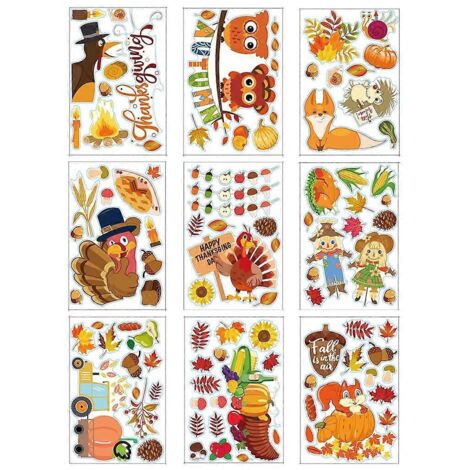 feuilles de stickers muraux automnaux représentant des gnomes, des dindes et des citrouilles, avec des motifs de gnomes et de citrouilles. Décorations pour la maison, les fêtes et le festival de Thank