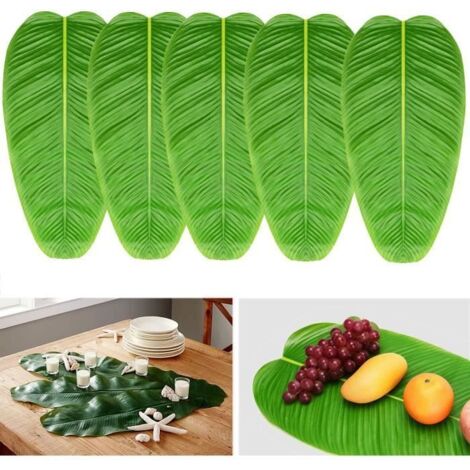 Feuilles décoratives tropicales - Lot de 5 - Polyester - 58x28 cm - Pour décoration intérieure