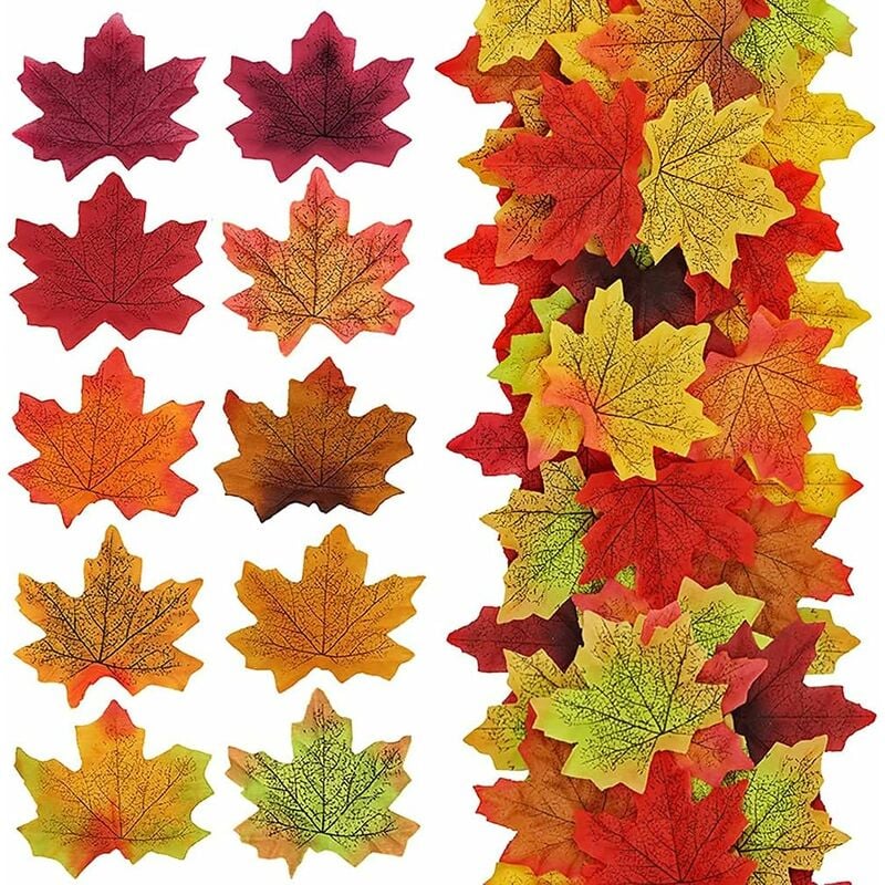 Groofoo - Feuilles d'érable artificielles,100 pièces de fausses feuilles d'automne mélangées de feuilles colorées d'automne pour les mariages,le