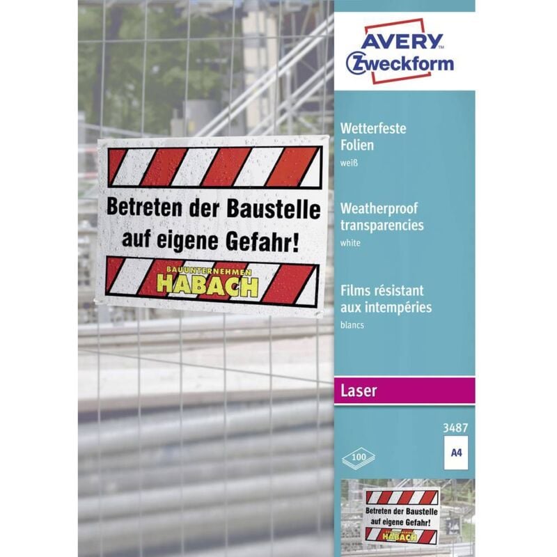 Zweckform ohp Laserfolie 3487 Transparent imperméable A4 imprimante laser, imprimante laser couleur, photocopieus - Avery