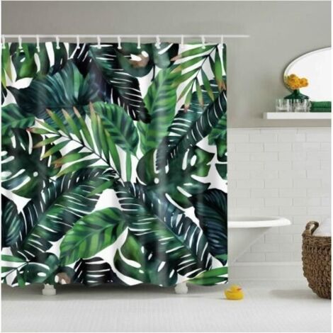 Feuilles vertes tropicales rideau de douche thème Nature tissu tissu décor de salle de bain ensemble avec crochets lavable 72\"x72\"
