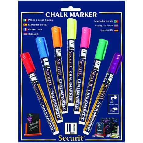 Feutre-craie 1-2 mm 7 couleurs - Jaune, bleu, vert, rose, violet, orange et rouge - 1-2 mm