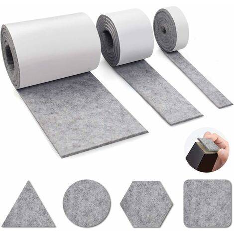 Feutrine Autocollante Meuble, 3 Rouleaux Patin Feutre Gris (100cm x 10cm + 100cm x 5cm + 100cm x 2cm), Découpe Libre, Patin Antiderapant Feutre, Patins Pour Meubles, Pour Tables et Chaises