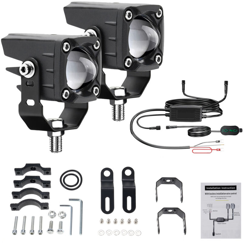Lifcausal - Feux antibrouillard à led pour moto 120 w 18 000 lm 6 modes d'éclairage Feux auxiliaires à led avec kit de faisceau de câbles et supports