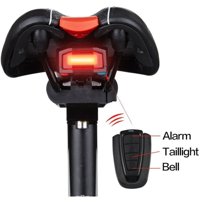 Lifcausal - Feux arrière de vélo intelligents antivol, alarme led, stroboscope de cyclisme, sonnette électrique avec télécommande sans fil, câble