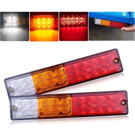 Feux arrière LED 12V 2PCS – 20 ampoules – Feux stop, clignotants, feux de recul – Dimensions 238x50x30mm – Longueur de fil 230mm - 20LED