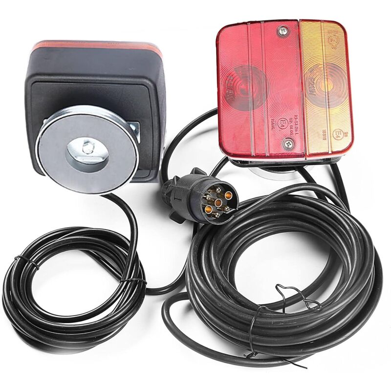 Feux Arrière Remorque Halogène 12V avec Magnétique Marque E,Feu Remorque Kit avec Câble7,5m avec Connecteur Mâle Prise 7 Broches Etanche Feu Arriere