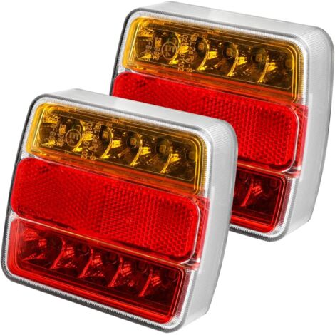 Feux Arrière Remorque LED 12V - Lot de 2 - PC ABS - 5 Fonctions - Universel Caravane Camion - 10,5x9,5cm
