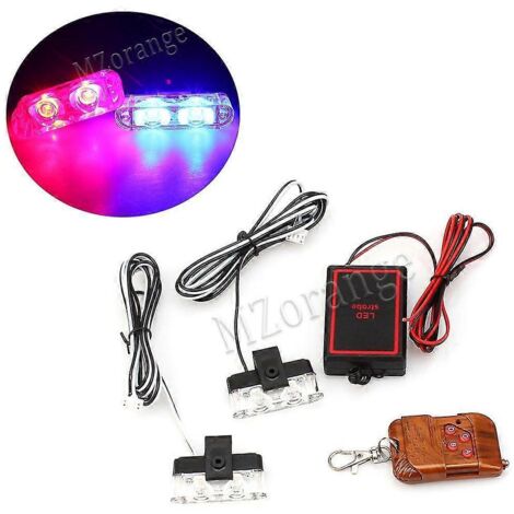 feux clignotants LED de police avec télécommande sans fil, stroboscopes FSO, avertissement, lampe clignotante de voiture 12 V CC, feux de jour (DRL), accessoires de voiture - rouge bleu