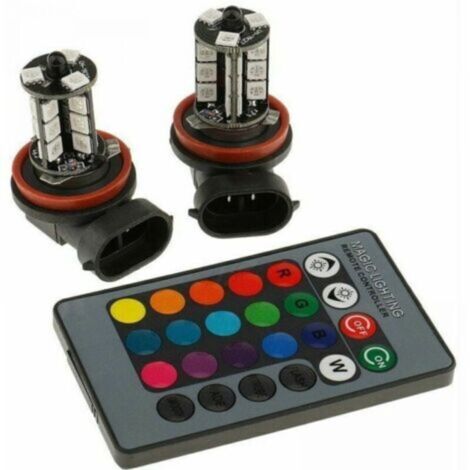 Feux de Brouillard, 12-24V H8 27 SMD RGB Kit de 16 Interrupteurs à Changement de Couleur Ampoules de Lampe Stroboscopique Avec Télécommande Pour les Camions de Voiture Commutateur de Télécommand