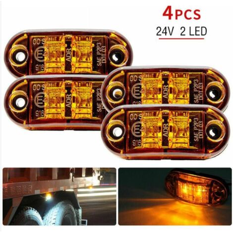 Feux de gabarit Latéraux/Avant/arrière 4pcs Orange 12V/24V, indicateur LED Universel, Indicateur de Position pour Camion/Remorque/Caravane/Camion/Voiture/Bateaux 72x34x20mm