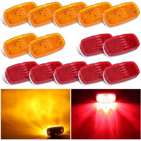 Feux de gabarit LED pour remorque, 14 x double Bullseye 7 rouge et 7 ambre 12 feux de position latéraux LED 4 x 5,1 cm Tiger Eye Montage en surface Feux arrière pour véhicules, camping-car, camping-ca