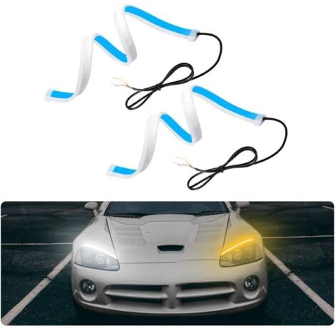Feux de Jour,  Bandes Feux Diurnes Flexibles, 2pcs 300 LEDs Feux Diurnes Bicolores Étanches IP65, Silicone Tube Lumineuse LED, pour Phares de Voiture, Feux Arrière, Clignotant