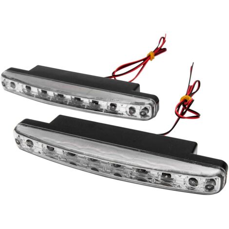 Feux De Jour LED - Lot De 2 - Plastique Chromé - 8 LED Blanc Pur - Universel Voiture Camion - 155x40x16 Mm