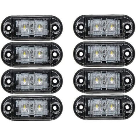 Feux de position latéraux pour voiture, lot de 8 feux de signalisation universels à LED 12 V/24 V pour camions, remorques, fourgonnettes, caravanes et poids lourds (blanc).