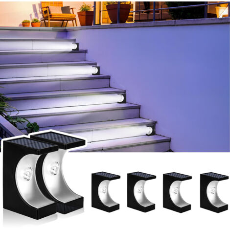 Feux étapés solaires de 6 packs, feux d'escalier extérieur, lumières extérieures à LED IP65 étanche pour la terrasse, la cour, la lumière blanche