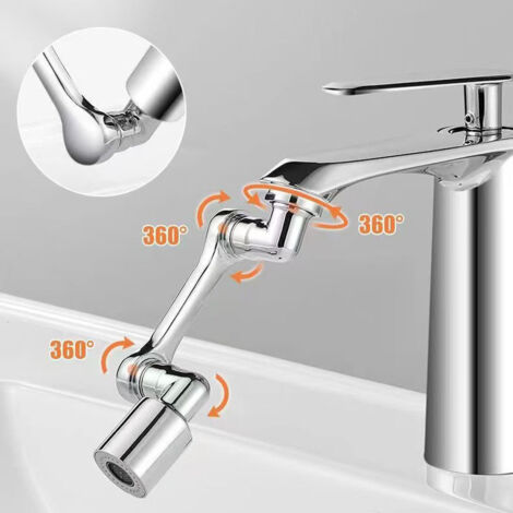 Feyfunns Rallonge robinet rotatif 1080° universel, mousseur aérateur pivotant double jet, extension robinet cuisine salle de bain adaptable, bec flexible pliable multifonction argent