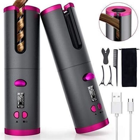 Fezax - Fer à Friser Automatique Sans Fil, Fers à Boucler Sans Fil Portables Avec écran Lcd, 6 Température Réglable, Boucleur a