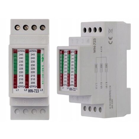 F&F Voltmetre Trifasé WN-723 - 3 Phases - Écran LED - Précision 2,5 V - Montage sur Rail