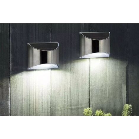 F-H-S INTERNATIONAL FHS 2er Set Solar Wandleuchte mit 4 weißen SMD LED, Größe: 10 x 8 x 5cm, Kunststoff/Edelstahl