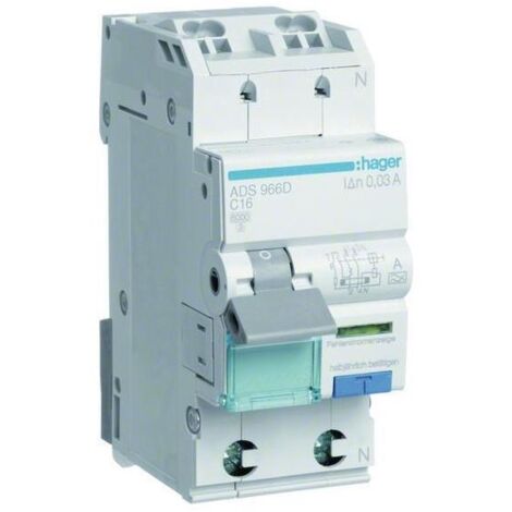 FI/LS-Schutzschalter Hager 1p+N,Typ A,C16A,30 mA,6 kA, ADS966D,QuickConnect