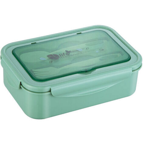 Fiambrera Bento con juego de cubiertos, 3 compartimentos, recipientes para almacenar alimentos, lonchera para preparar comidas, recipientes de plástico para almacenar alimentos, verde