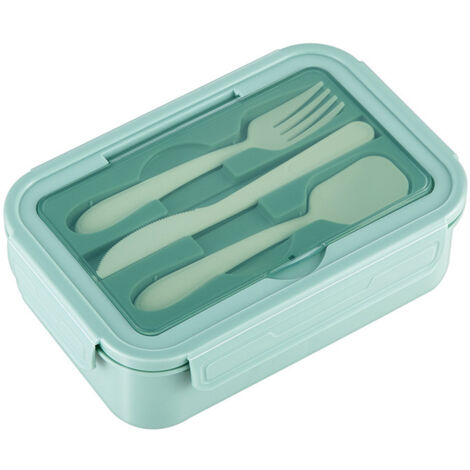Fiambrera bento para niños y adultos con 3 compartimentos herméticos y tapa, 1400 ml, recipiente de plástico apto para microondas para aperitivos (verde)