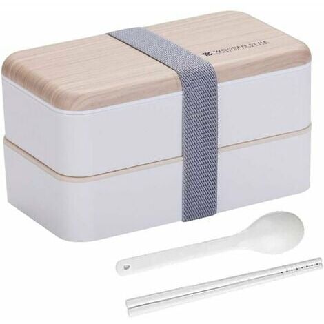 Fiambrera térmica eléctrica, fiambrera térmica de doble capa con aislamiento Bento Box con un par de palillos y una cuchara (blanco)