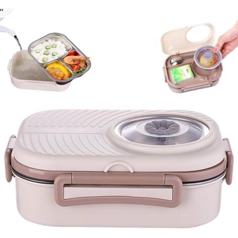 Fiambrera térmica infantil, fiambrera de acero inoxidable para niños y adultos, resistente al calor, apilable, con calefacción, bandeja de 3 compartimentos y tazón para sopa, palillos.