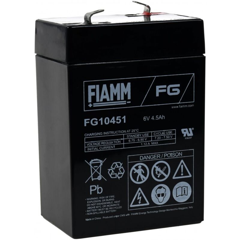 

FIAMM Recambio de Batería para Sistemas solares Equipos de limpieza Alumbrado de emergencia Alarmas 6V 4 5Ah