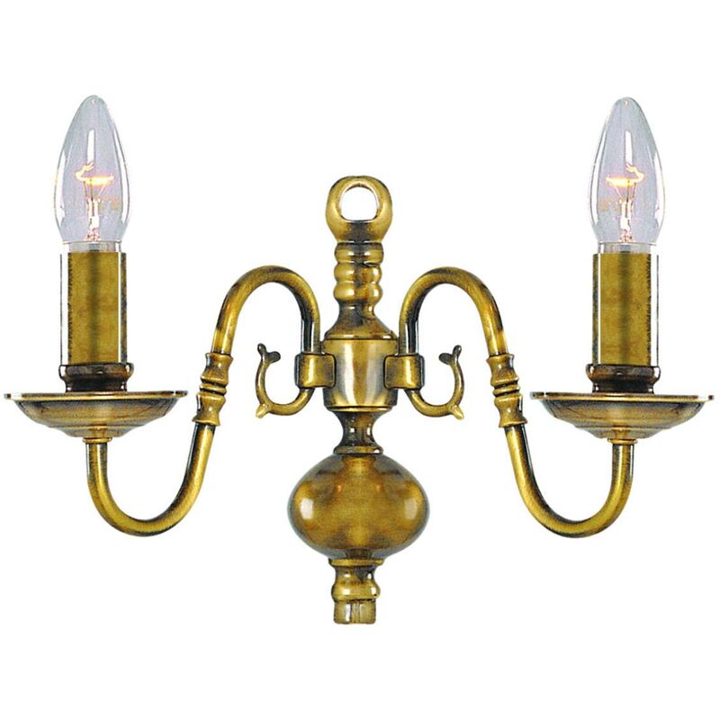 Image of Flemish - Lampada da parete a candela per interni a 2 luci Ottone antico lucido, E14 - Searchlight