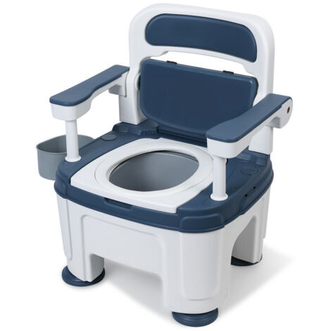 FIANAO – Tragbarer Toilettenstuhl für Erwachsene mit rutschfesten Armlehnen – höhenverstellbar – geeignet für Senioren und Menschen mit Behinderung – blau – 56 x 53 x 73 cm