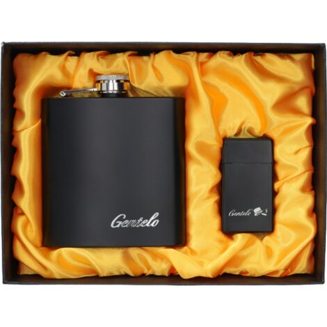 Fiaschetta nera da 6 OZ con accendino a gas in confezione regalo Gentelo