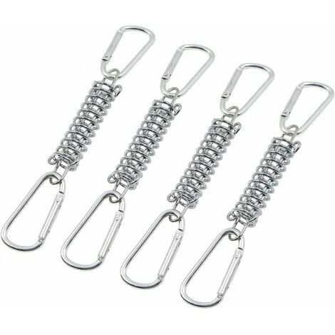 AIPERQ Fibbia a molla di tensione per fissaggio tenda da sole - Accessori per fissaggio vela ombreggiante in acciaio inossidabile con 4 molle elicoidali 8 moschettoni per tende da sole campeggio, 4 pezzi, SE