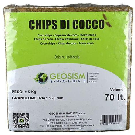 Fibra di cocco (chips di cocco) in mattonella Geosism, 7/20 mm (c.ca 5 kg - 70 lt)