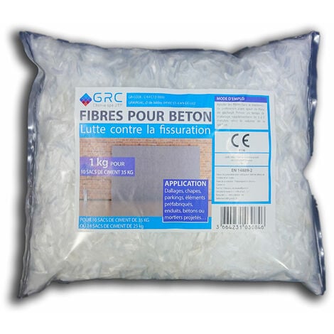Fibres pour Béton, 1 kg - Pour 10 sacs de ciment de 35 kg ou 14 sacs de ciment de 25 kg