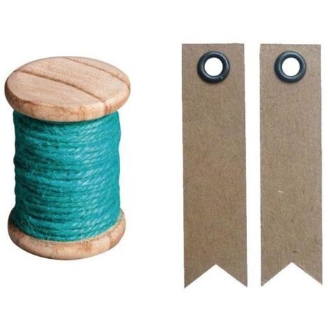 Ficelle 5 m bleu turquoise + 20 étiquettes kraft Fanion