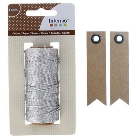 Ficelle argentée 100 m + 20 étiquettes kraft Fanion